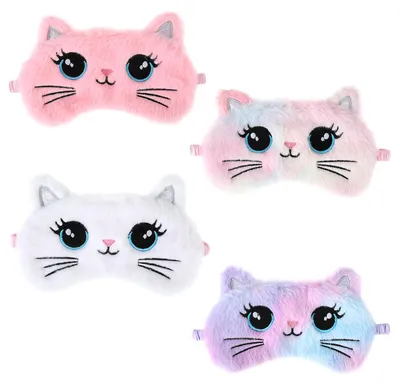 Produktbild von 4 Schlafmasken für Kinder, kuschelige Schlafmaske mit Cartoon-Motiv, weiche Augenmaske, lustige Schlafmaske mit Cartoon-Motiv für Kinder, Mädchen und Jungen