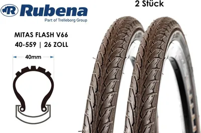 Produktbild von 2 Stück 26 Zoll Fahrrad Reifen MITAS Flash V66 City Bike Reflex 40-559 Pannenschutz Braun