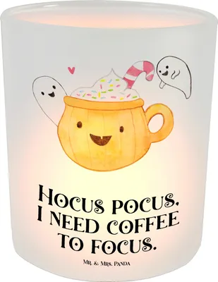 Produktbild von Mr. & Mrs. Panda Glas Teelichthalter Kaffee Gespenst - Transparent - Geschenk, kerzenhalter, Windlicht, Halloween Deko, Trick Or Treat, Pumpkin Spiced Latte, Dekoration