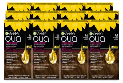Productafbeelding van 12 x Garnier Olia 5.3 Permanente Haarkleuring, lichtgoudbruin, zonder ammonia - Voordeelverpakking - 12 stuks