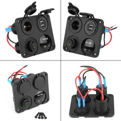 Image de interrupteur 4 Gang ON/OFF Toggle Switch Panel Dual USB Charger Cigarette Lighter Socket Voltmeter Green LED