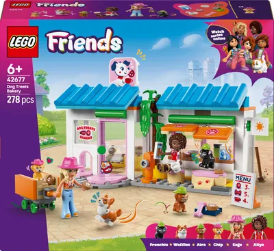 Productafbeelding van LEGO Friends Hondenkoekjesbakkerij - Speelset met een winkel voor kinderen, inclusief 2 minipoppen, 4 dierenfiguren, een dierenmand en speelgoedaccessoires voor dierenvoer - Cadeau voor meisjes vanaf 6 jaar - 42677