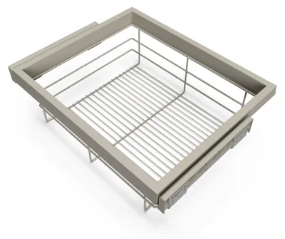 Obrázok produktu pre Sada drôteného koša a posuvného rámu Emuca s mäkkým zatváraním pre šatník, nastaviteľná, modul 600 mm, kamenná sivá