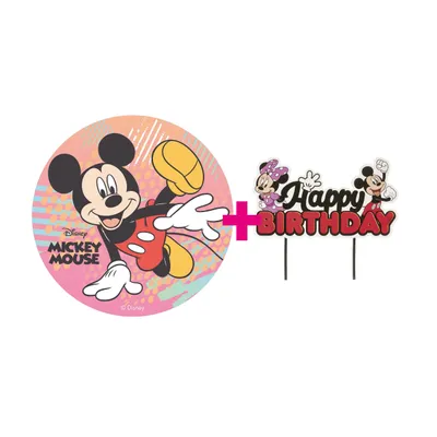 Produktbild von 2er Set Mickey Mouse Tortenaufleger & Cake Topper Geburtstag