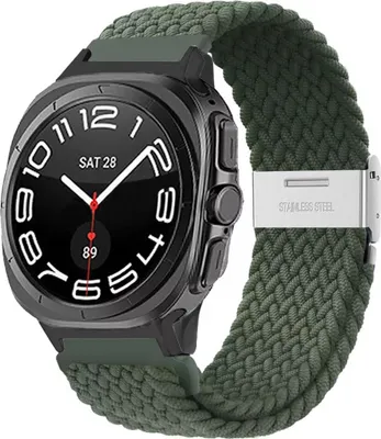 Produktbild von Strap-it Geflochtenes Nylonarmband mit Clipverschluss - passend für Samsung Galaxy Watch Ultra / Ultra 2025 (olivgrün)