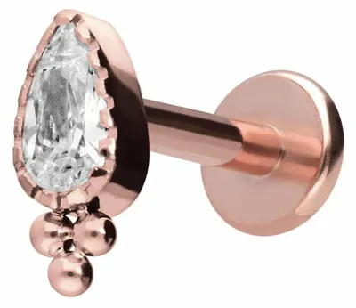 Produktbild von Ohrpiercing, Nasenpiercing Titan Labret mit Innengewinde KRISTALLTROPFEN + KUGELN RoséGold Stablänge: 8mm | Stabstärke: 1,2mm