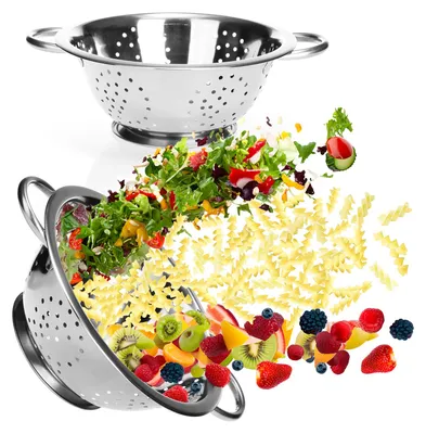 Produktbild von COM-FOUR® 2x Küchensieb aus Edelstahl - klassisches Nudelsieb - rundes Abtropfsieb zum Waschen von Obst, Gemüse und Salat