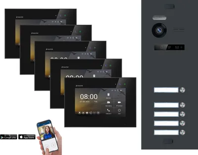 Produktbild von BALTER EVO HD Anthrazit Video Türsprechanlage Set 5 Teilnehmer 5x 7" WLAN Monitor Schwarz