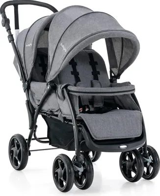 Immagine prodotto di Passeggino gemellare - Passeggino da viaggio - Schienale regolabile - Capottina regolabile - Pieghevole - Tessuto in lino - Capacità di carico >20 kg - 1-2 anni - Grigio