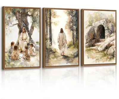 Immagine prodotto di Elzusha - Set di 3 quadri su tela con cornice, a tema religioso