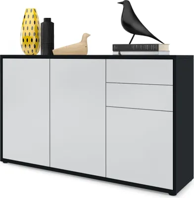 Produktbild von Vladon Sideboard Ben V3, Kommode mit 3 Türen und 2 Schubladen, Schwarz matt/Weiß matt (117 x 74 x 36 cm)