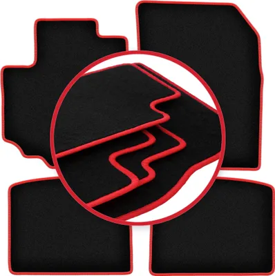 Produktbild von Fußmatten Automatten Velours Schwarz/Rot für Suzuki SX-4 S-Cross 2013- Set 4-tlg