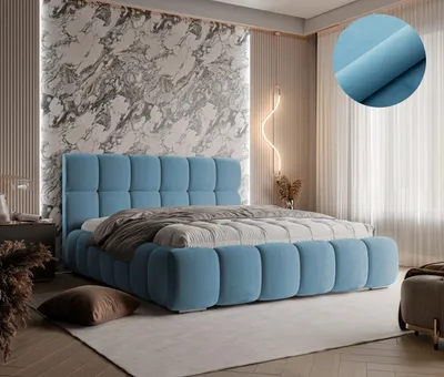 Produktbild von Modernes Polsterbett LIZBONA Hellblau ,Magic Velvet 2226, Schlaffläche 200 cm x 200 cm ,Bett mit gepolstertem Kopfteil, Design-Bett mit Bettkasten