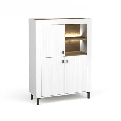 Produktbild von Kommode MONTA mit 3 Türen Hochkommode mit offene Einlegeböde und LED-Beleuchtung, Weiß