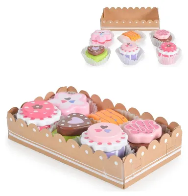 Produktbild von Moni Kinder Spielzeug Kuchenset Torten Holz 6-teiliges, verschiedene Formen bunt