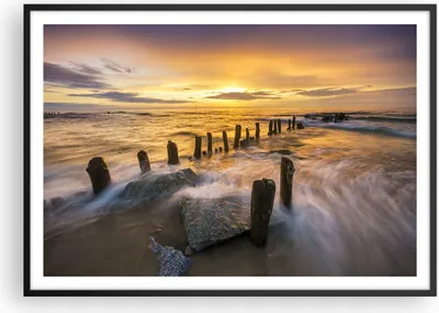 Produktbild von Gerahmtes Poster - Schwarzer Rahmen - baltisch meer Mole Landschaft - 100x70 cm - Wand Bild - Wanddeko - Wandbilder - Wandposter - Bilderrahmen - Bilder - Kunstdruck - Wandbild - P2BAA100x70-3092