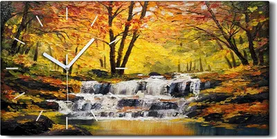 Produktbild von Küchenuhr Bürouhr Leinwand Uhr 60x30 Landschaft Malerei Wasserfall Herbst - weiße Hände