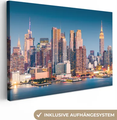 Produktbild von MuchoWow® - Leinwandbilder - New York - Wasser - Manhattan, Wandbild, Wanddeko Bilder Wohnzimmer, 120x80 cm