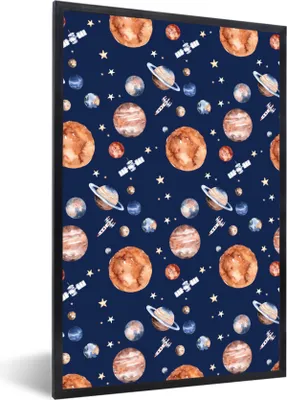 Produktbild von MuchoWow® Gerahmtes Poster Weltraum - Rakete - Planeten - Jungen - Mädchen - Kinder - Kind 20x30 cm - Poster mit Schwarzem Bilderrahmen Wandposter Rahmen Foto Bilder - Drucken - Bilder Poster im Rahmen