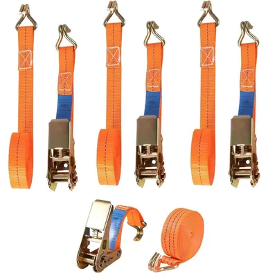 Productafbeelding van Spanningsriemen met ratel en haken, 4 stuks, 6 meter lang, 25 mm breed, oranje