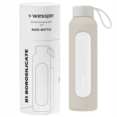 Image de Bouteille en verre Wessper avec housse en silicone – 0,5 L – avec repères horaires – Écru