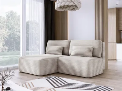Zdjęcie produktu dla DomoHome Narożnik TILIA 213x158x95cm w kształcie litery L wolnostojący biały Lewa strona 150x213cm Funkcja spania i pojemnik na pościel, Wygodna część dzienna w tkaninie TILIA, W komplecie 4 poduszki oparciowe