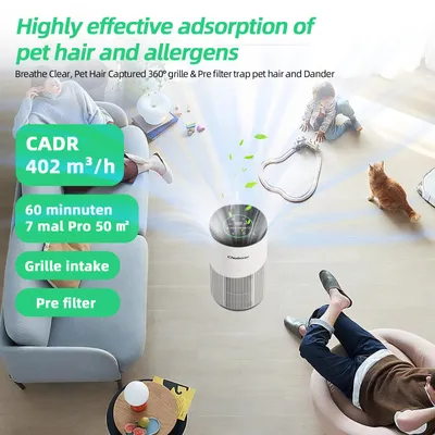 Produktbild von Luftreiniger, H13 HEPA-Filter, Geruchsentfernungsfunktion, Weiß-wifi, 4.5kg