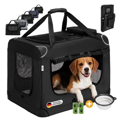 Produktbild von Faltbare Hundebox L 70x52x50cm, Robuste Transportbox Auto für Hund & Katze, Atmungsaktiv Wasserdicht Schwarz