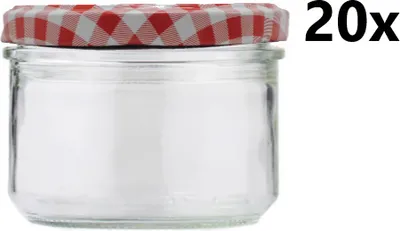 Obrázek produktu pro Zavařovací sklenice 262 ml VERRINE STURZ / ROVNÁ čirá 20 ks VČETNĚ KÁRO ČERVENÝCH VÍČEK, Počet kusů v balení: 20
