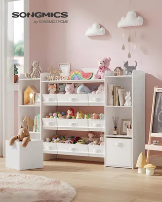 Produktbild von SONGMICS Kinderregal mit 4 offenen Fächern, Kinderregal, 9 mittlere und 2 seitliche Boxen, 30 x 143,8 x 104 cm, weiß