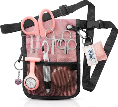 Produktbild von Krankenschwester-Allzweckgürtel - komplettes medizinisches Set mit Pro Pack Organizer-Hüfttasche für Rettungssanitäter, Pflegehelfer, Studenten, Pink