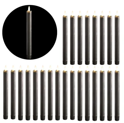 Obrázok produktu pre LED tyčové sviečky, 24 ks, z pravého vosku, šedé – s časovačom na 6 hodín – výška 23 cm, pre sviečky s priemerom 2,2 cm, vyžadujú 2 batérie typu AAA; LED tyčové sviečky, sada 4 ks, 6x šedé, s pohyblivým plameňom