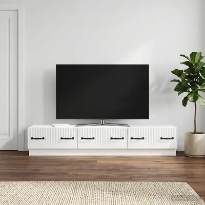 Zdjęcie produktu dla Szafka pod telewizor vidaXL, biała, z połyskiem, 147 x 34,5 x 27 cm, z płyt drewnopochodnych