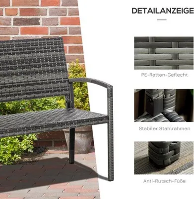 Immagine prodotto di Panca da balcone, aspetto rattan, per 2 persone, struttura in acciaio, portata massima 320 kg, colore grigio