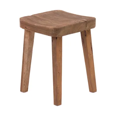 A wooden stool on a white background.