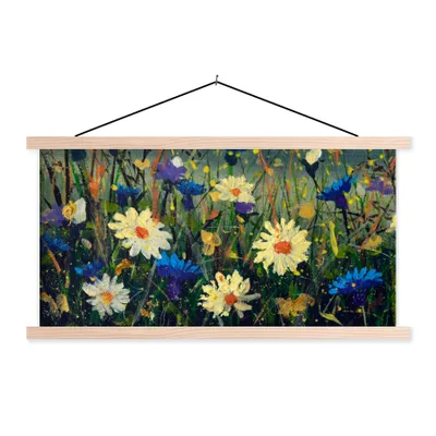 Produktbild von MuchoWow® Textilposter Malerei - Ölfarbe - Natur - Blumen 60x30 cm mit holzfarbenen Rahmen - Dekoration