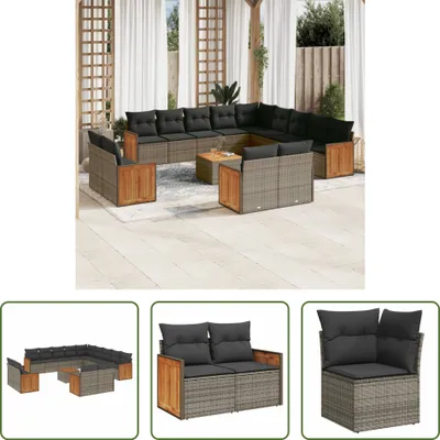 Produktbild von The Living Store 14-tlg. Garten-Sofagarnitur mit Kissen Grau Poly Rattan