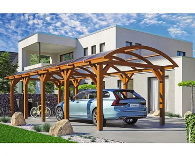 Produktbild von Einzelcarport SKAN HOLZ Franken inkl. Pfostenanker 376 x 969 cm nussbaum