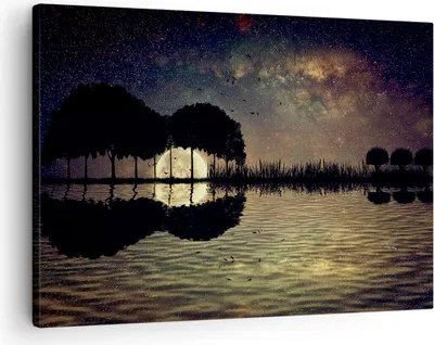 Produktbild von Bild auf Leinwand - Leinwandbild - See Nacht Wasser - 70x50cm - Wand Bild - Wanddeko - Wandbilder - Leinwanddruck - Bilder - Kunstdruck - Wanddekoration - Leinwand bilder - Wandkunst - AA70x50-3753