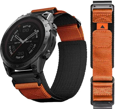 Produktbild von FFO2World Nylon-Klettarmband für Garmin – QuickFit 22 mm – Kompatibel mit Fenix 5/6/7/8, Fenix E & Epix Gen 2 – Orange