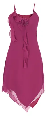 Produktbild von Damen Ärmelloses Kleid lila Größe S mit V-Ausschnitt, Rüschen und floralen Verzierungen