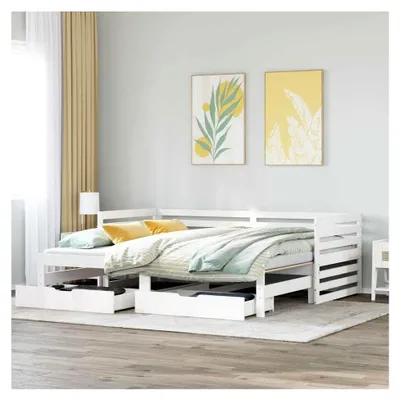 Produktbild von Tagesbett mit Schubladen ohne Matratze in Weiß 90x200 cm aus massivem Kiefernholz