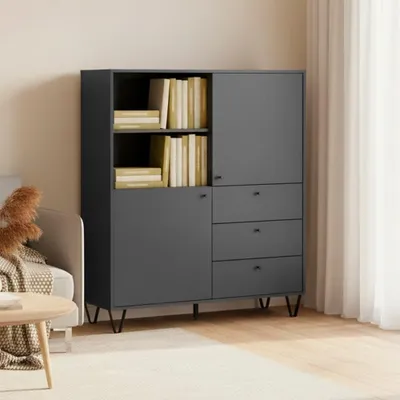 Immagine prodotto di Credenza con ante cassetti e vano a giorno antracite ALDO6 123,6x40x135H