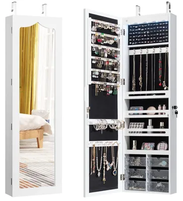Produktbild von FANTASK Schmuckschrank hängend, Sipegelschrank mit LED-Beleuchtung, Spiegel und