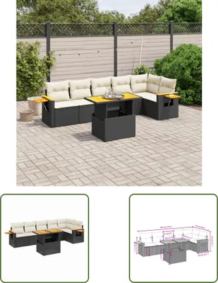 Produktbild von The Living Store 7-tlg. Garten-Sofagarnitur mit Kissen Schwarz Poly Rattan