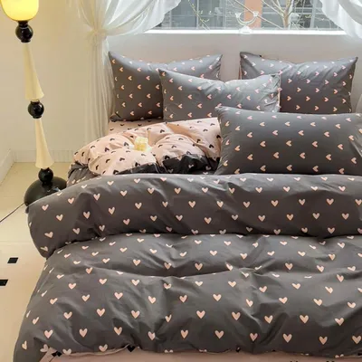Produktbild von Bettwäsche 200x220 cm 3-teilig Herzen Rosa Schwarz Mikrofaser mit Reißverschluss
