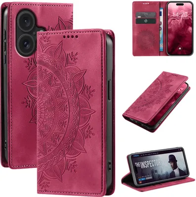 Produktbild von Mandala Handyhülle für Apple iPhone 17 RFID Schutz Klapphülle Case Cover Design Schutzhülle Farbe: Magenta