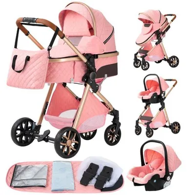 Produktbild von 3-in-1 Kombikinderwagen mit Babywanne und Autositz rosa