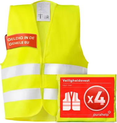 Produktbild von Set von 4 Reflektierenden Sicherheitswesten, Hochsichtbar, Gelb, EN ISO 20471, für Auto, Wandern, Radfahren