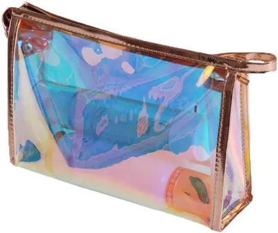 Imagen del producto de Estuche de maquillaje holográfico, resistente al agua, de 23x7x15 cm, con asa para llevar, ideal para viajes